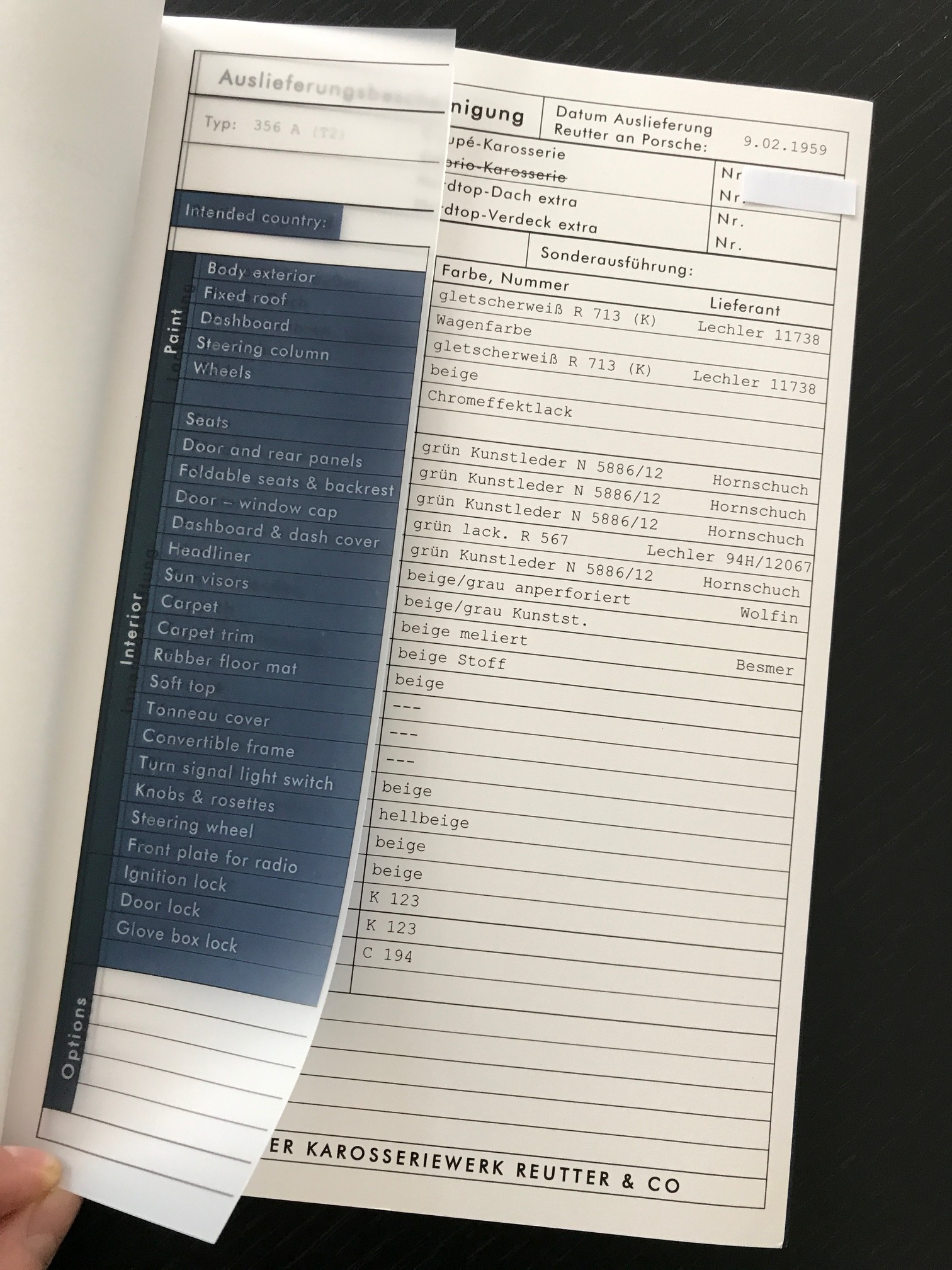 Karosserie Reutter Auslieferungsbescheinigung