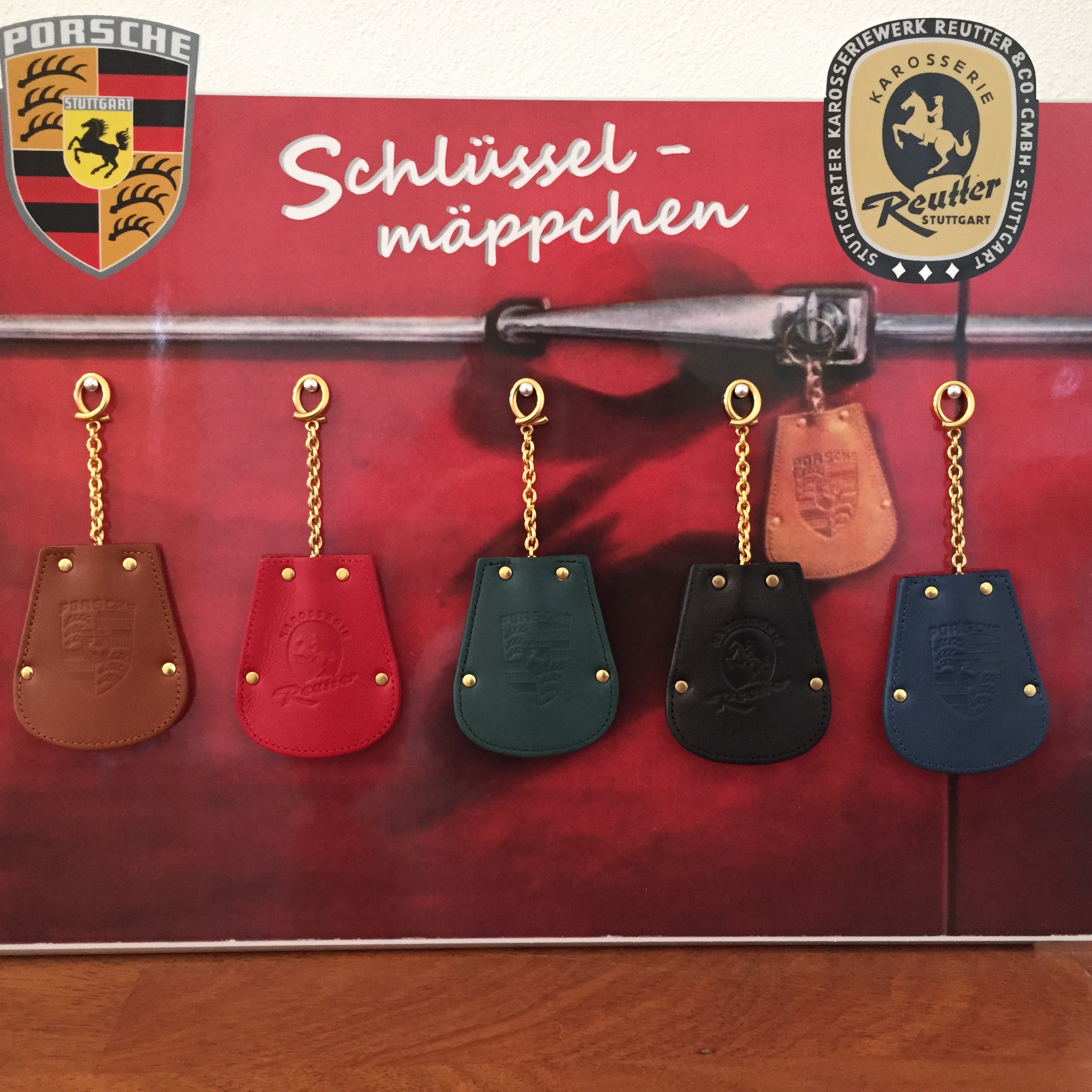 Original PORSCHE- KAROSSERIE REUTTER Schlüsselmäppchen- Keyfob- braunes Leder