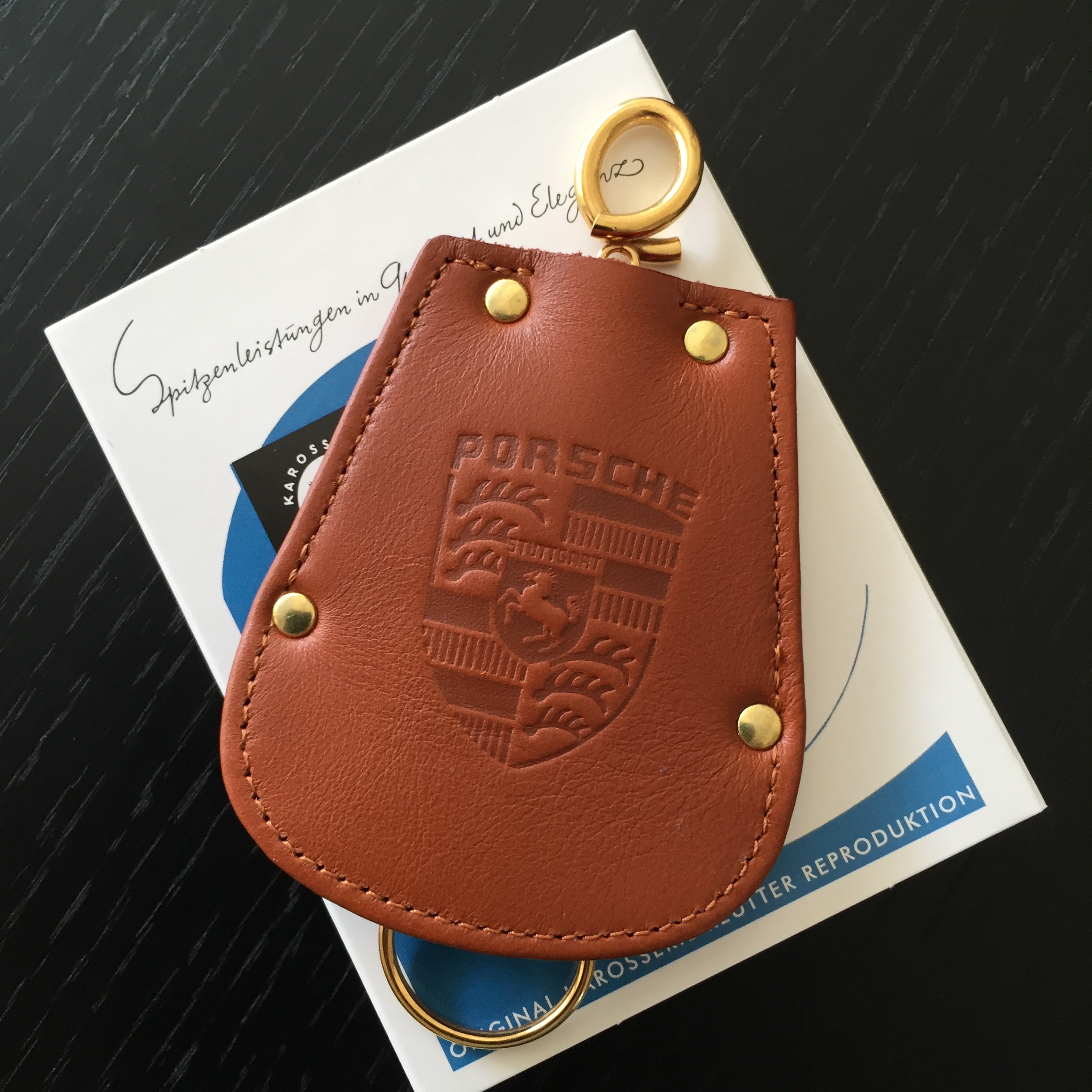 Original PORSCHE- KAROSSERIE REUTTER Schlüsselmäppchen- Keyfob- braunes Leder